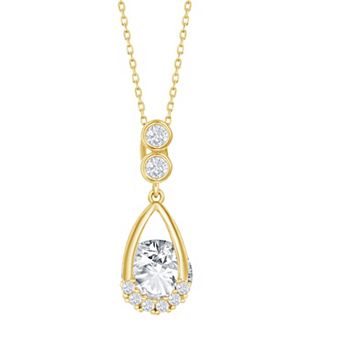 Argento Bella Gold Tone Sterling Silver Teardrop & Cubic Zirconia Round Spinning Necklace