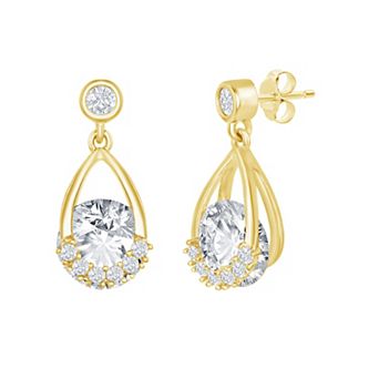 Argento Bella Gold Tone Sterling Silver Open Teardrop Cubic Zirconia Round Spinning Earrings
