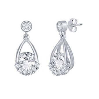 Argento Bella Sterling Silver Open Teardrop Cubic Zirconia Round Spinning Earrings