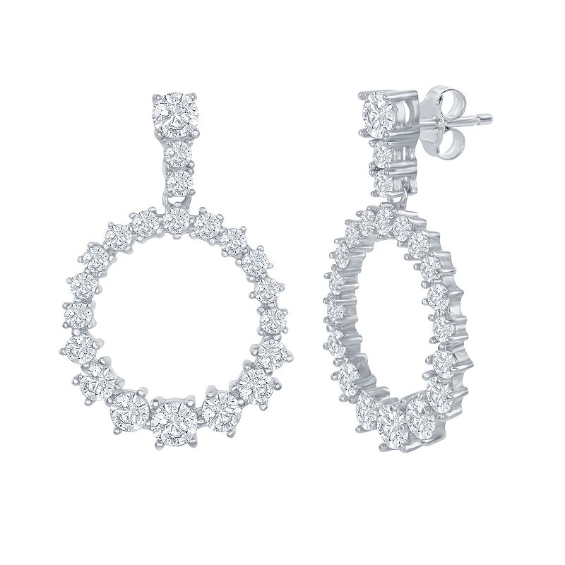 Silver Tone & Cubic Zirconia Open Circle Earrings, Womens, White