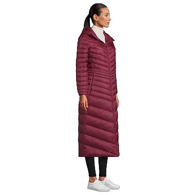 Women s Lands End Wanderweight Ultralight Hooded Packable Maxi Down Puffer Coat