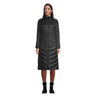 Women s Lands End Wanderweight Ultralight Hooded Packable Maxi Down Puffer Coat