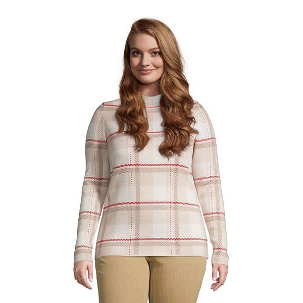 Plus Size Lands' End Lofty Jacquard Plaid Mockneck Sweater