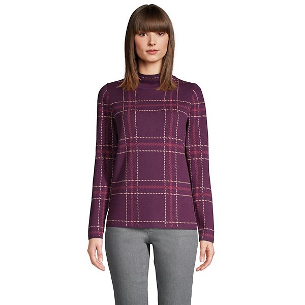 Women's Lands' End Lofty Jacquard Plaid Mockneck Sweater
