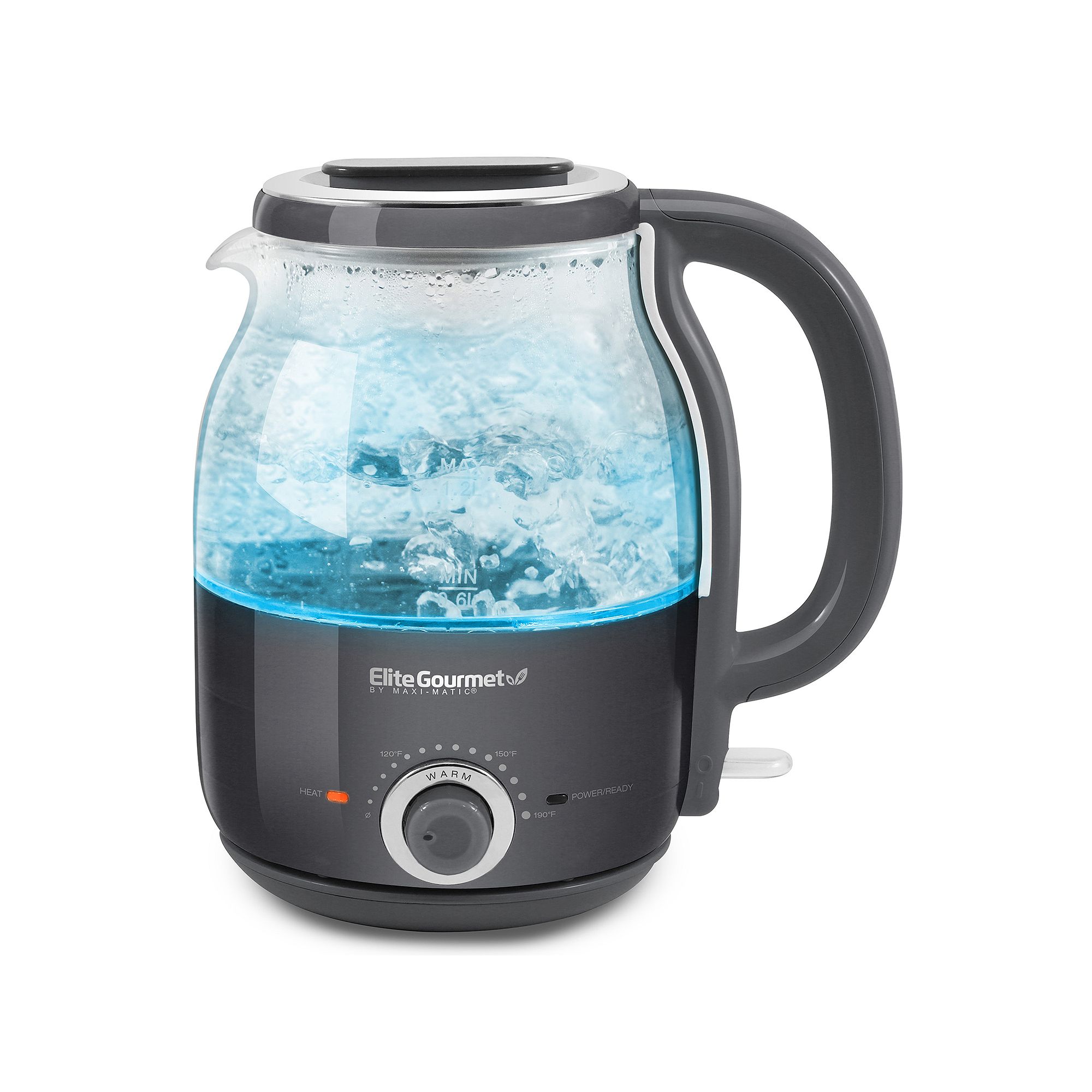 Elite 1.2-Liter Electric Glass Kettle, Gray