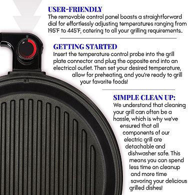 Elite Cuisine 12-inch Deluxe BBQ Grill with Tempered Glass Lid