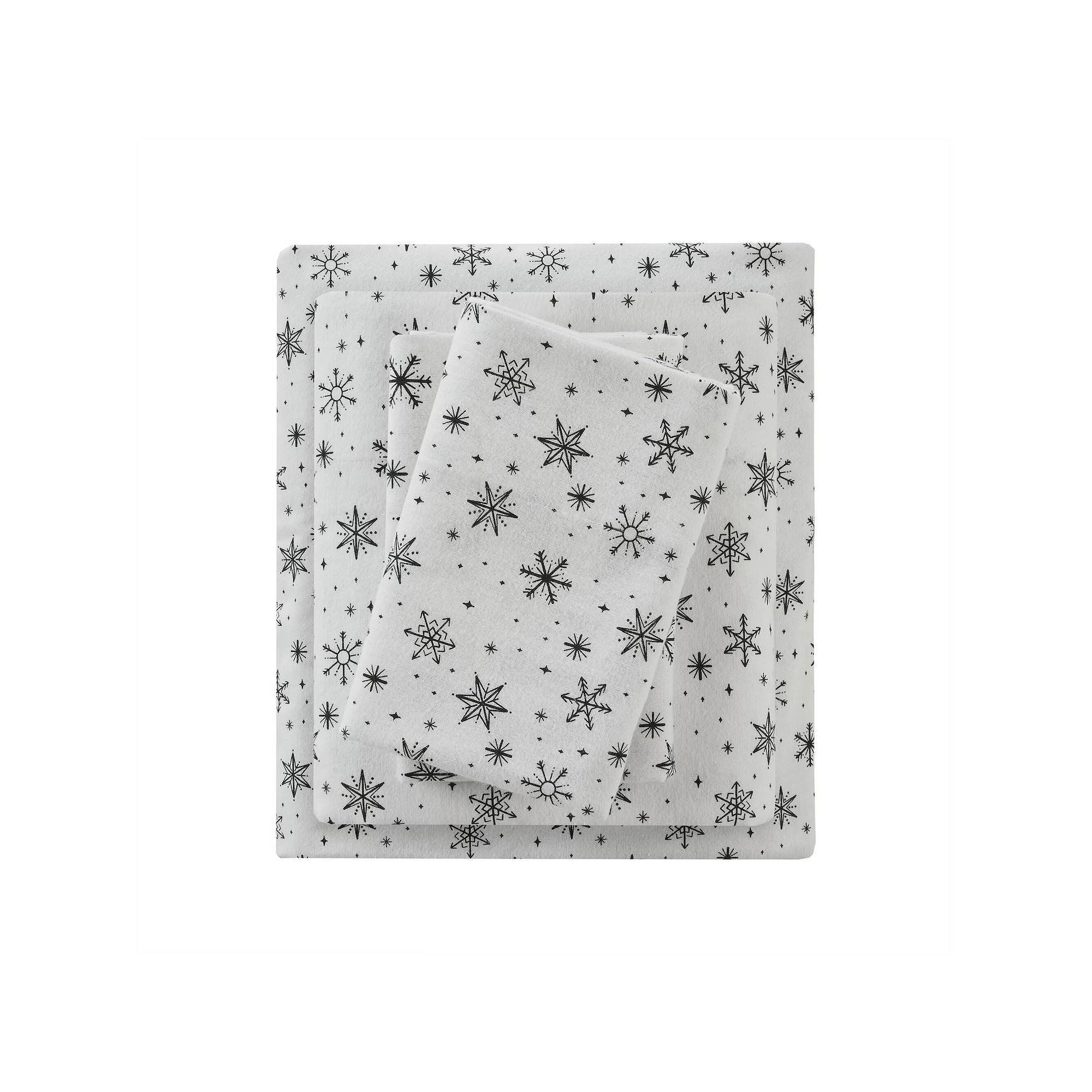 Beautyrest Oversized Flannel Sheet Set, Black Snowflakes