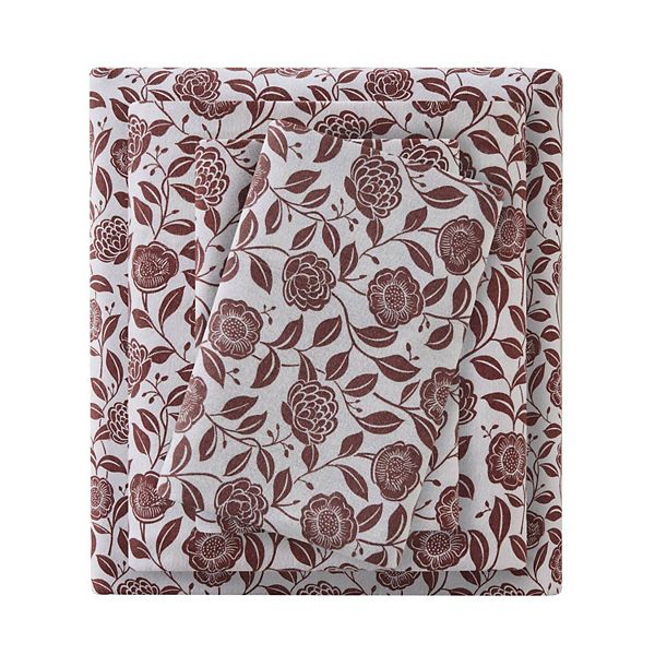 Beautyrest Oversized Flannel Sheet Set - Rust Floral (KING SET)