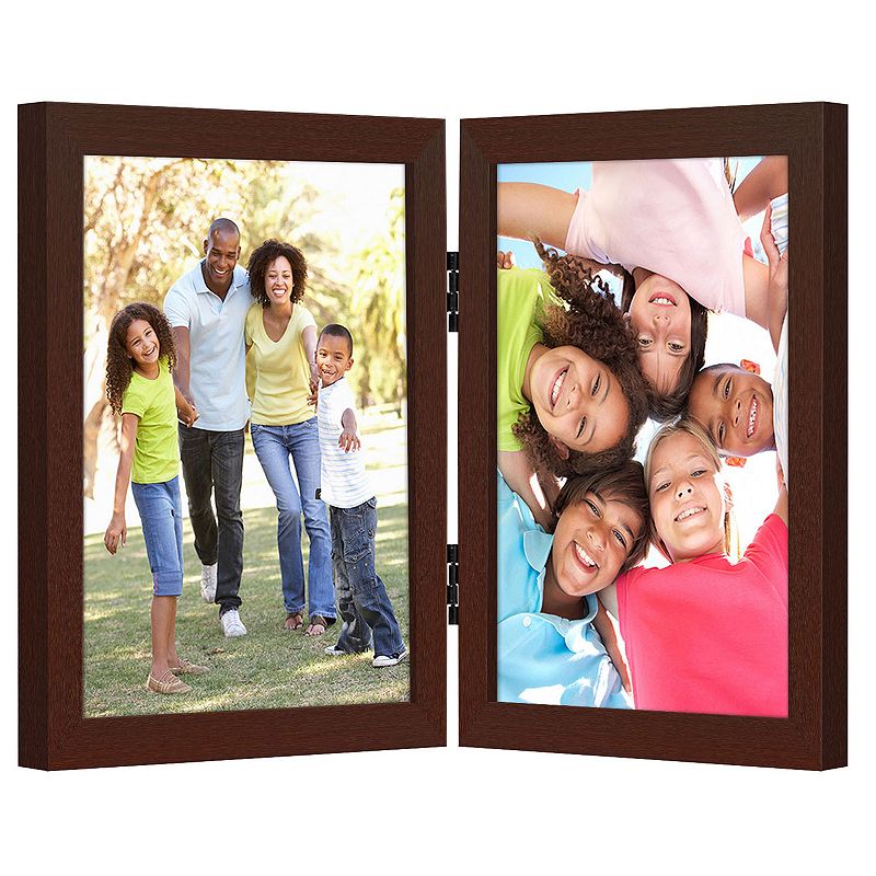 Americanflat Hinged Picture Frame with Shatter Resistant Glass, Brown