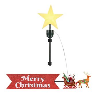 Mr Christmas Animated Tree Topper Santa's Sleigh with Banner