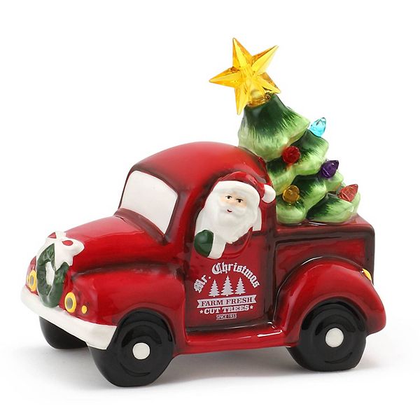 STOBOK Mini Christmas Truck Ornament Iron Art Vintage Red Truck Santa Claus Pickup Truck Car Model Xmas Table Top Figurine Sign for Christmas Decorations Present Red