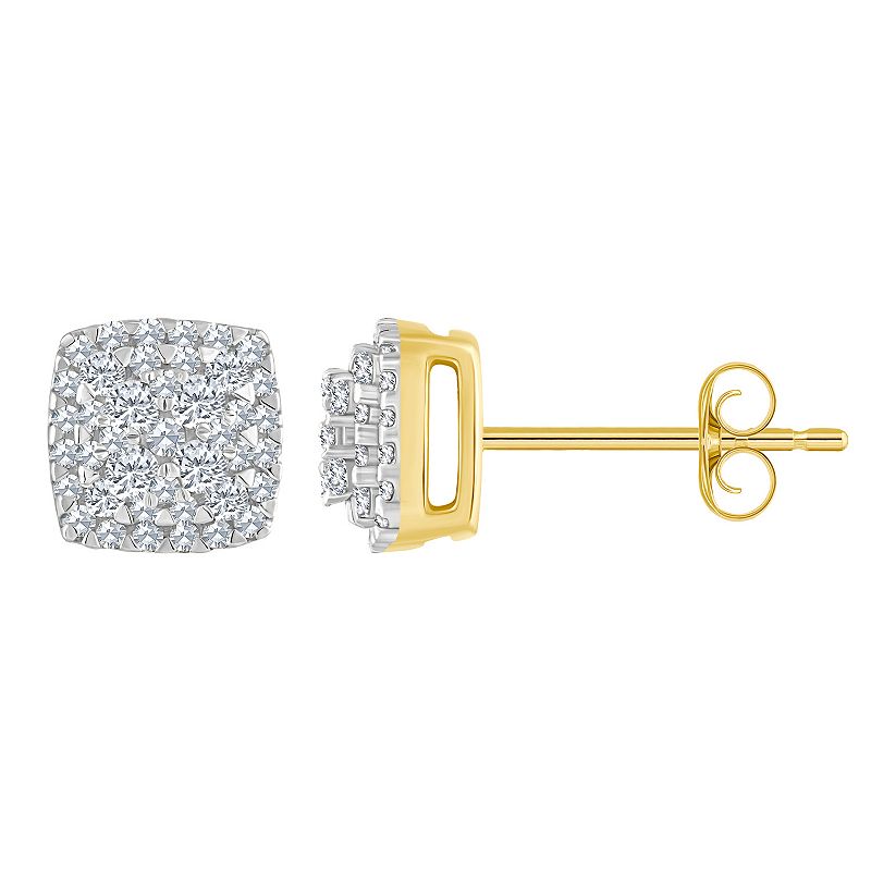 Celebration Gems 14k Gold 1/3 Carat T.W. Diamond Cushion Cluster Earrings, 