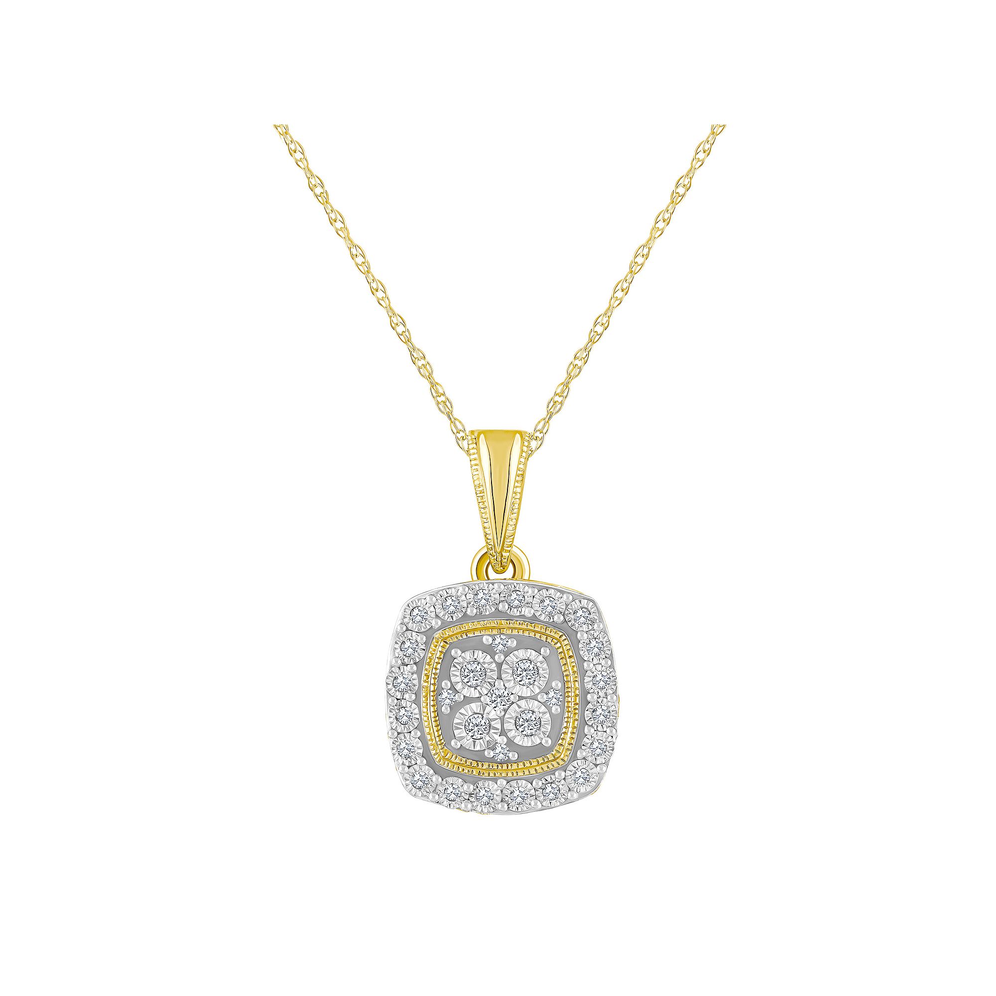 Celebration Gems 14k Gold 1/10 Carat T.W. Diamond Cushion Cluster Pendant 