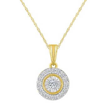 Celebration Gems 14k Gold 1/10 Carat T.W. Diamond Round Halo Pendant Necklace