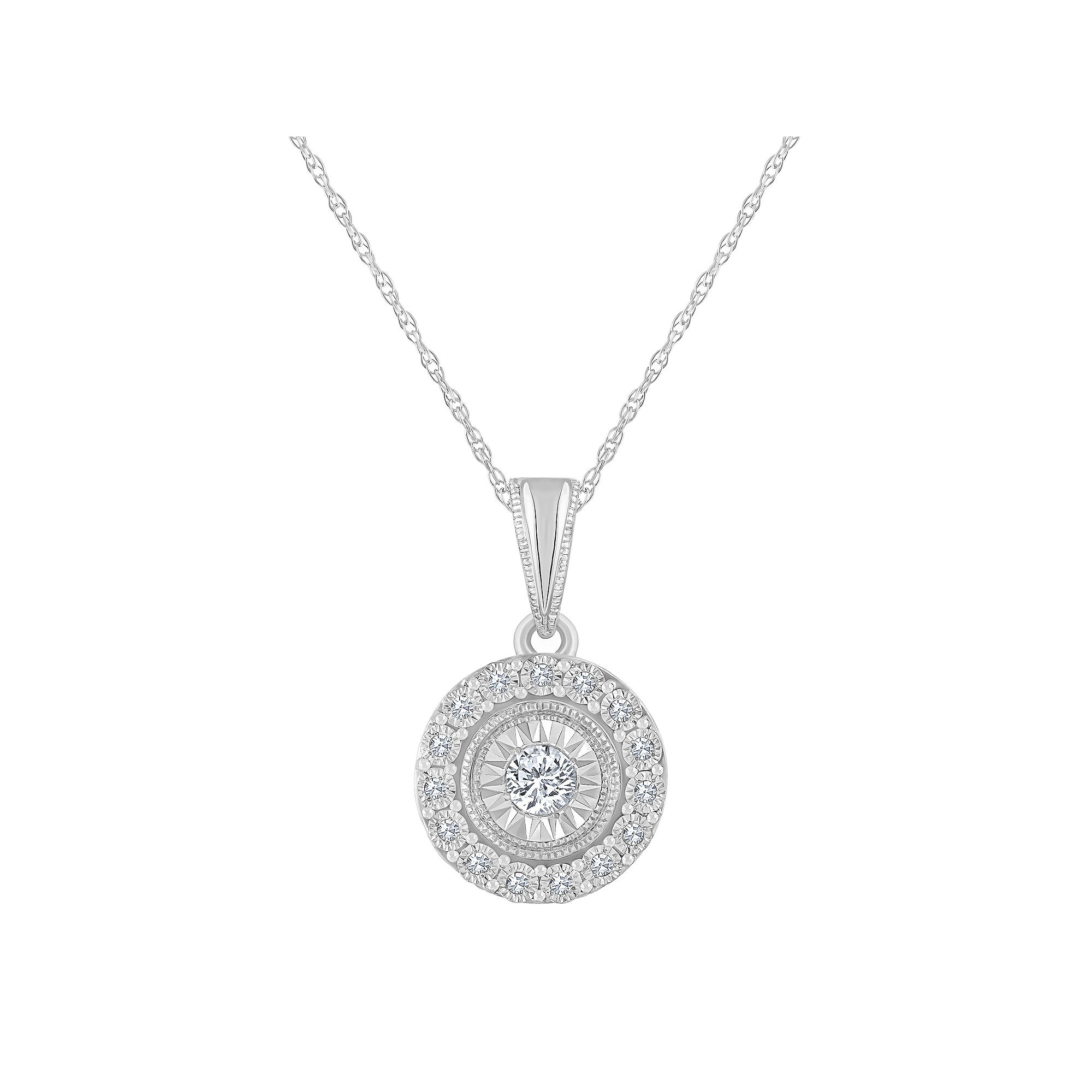 Celebration Gems 14k Gold 1/10 Carat T.W. Diamond Round Halo Pendant Neckl