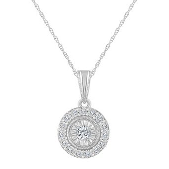 Celebration Gems 14k Gold 1/10 Carat T.W. Diamond Round Halo Pendant Necklace