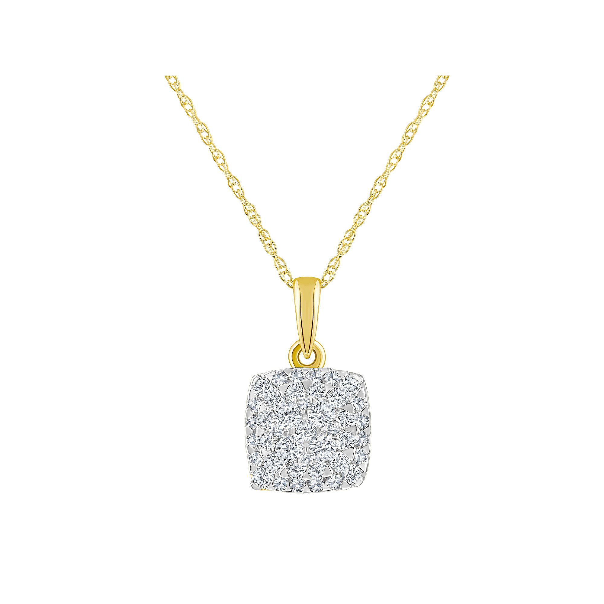 Celebration Gems 14k Gold 1/4 Carat T.W. Diamond Cushion Cluster Pendant N
