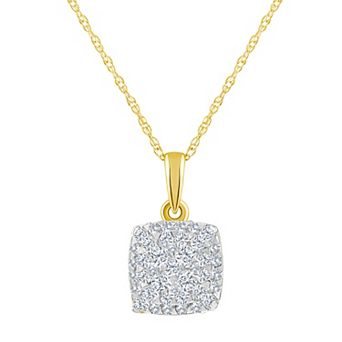 Celebration Gems 14k Gold 1/4 Carat T.W. Diamond Cushion Cluster Pendant Necklace