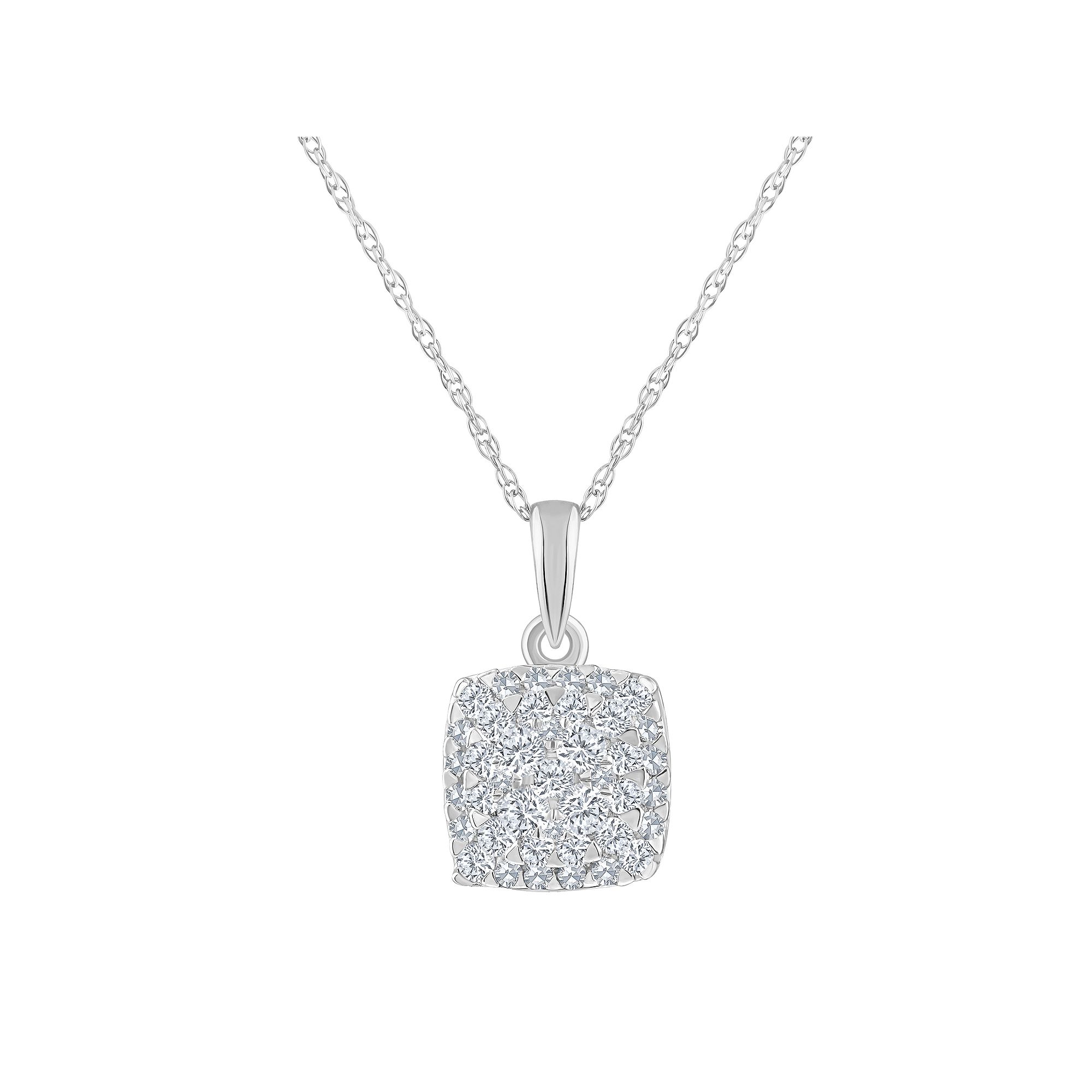 Celebration Gems 14k Gold 1/4 Carat T.W. Diamond Cushion Cluster Pendant N