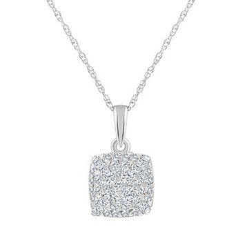 Celebration Gems 14k Gold 1/4 Carat T.W. Diamond Cushion Cluster Pendant Necklace