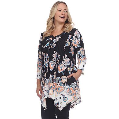 Plus Size White Mark Paisley Scoopneck Tunic Top with Pockets