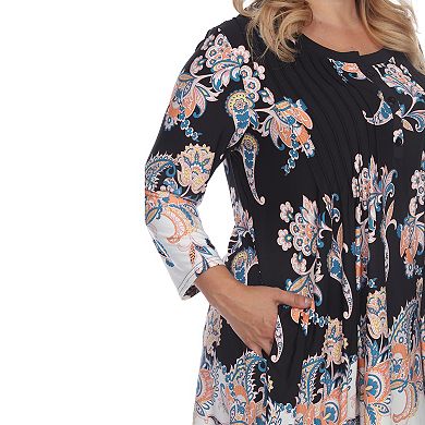 Plus Size White Mark Paisley Scoopneck Tunic Top with Pockets