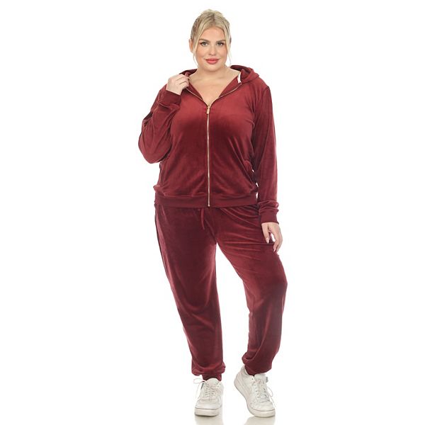 Plus Size White Mark 2Piece Velour Tracksuit Set