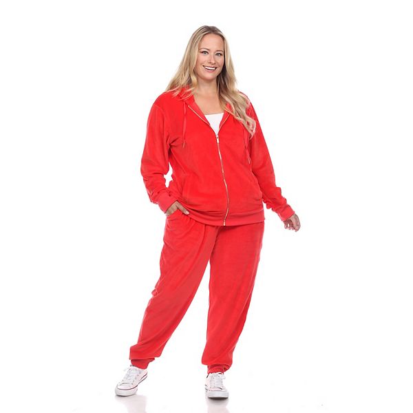 Plus Size White Mark 2Piece Velour Tracksuit Set