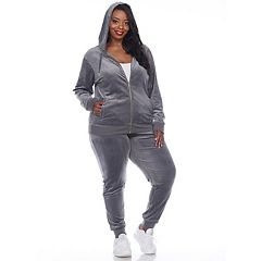 White Mark Rhinestone 2 Piece Velour Tracksuit Set - Red - XL