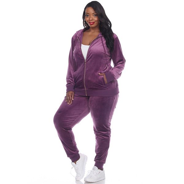 Plus Size White Mark 2Piece Velour Tracksuit Set