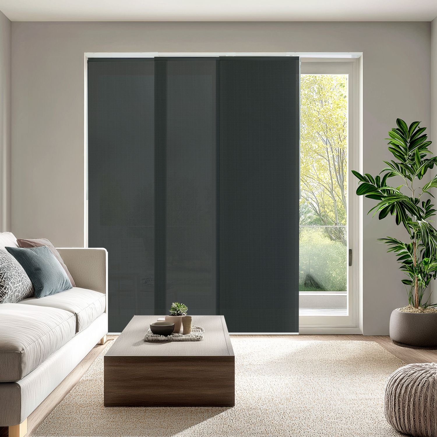 thumbnail image 2 of CHICOLOGY Adjustable Sliding Panel Blinds - Provence Maple Vertical Blinds For Large Windows & Room Dividers 2 of 10