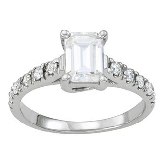 Charles & Colvard 14k White Gold 1 1/4 Carat T.W. Lab-Created Moissanite Emerald Cut Engagement Ring