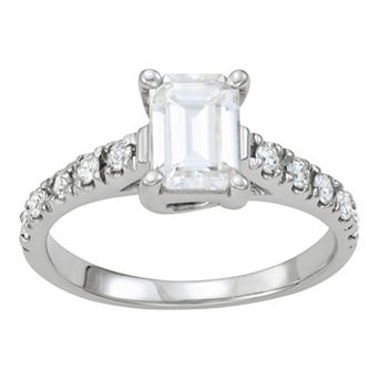 Charles & Colvard 14k White Gold 1 1/4 Carat T.W. Lab-Created Moissanite Emerald Cut Engagement Ring