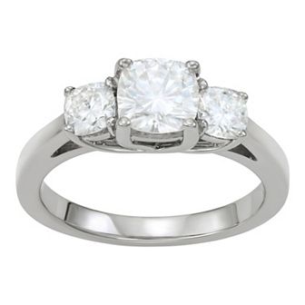 Charles & Colvard 14k White Gold 1 3/4 Carat T.W. Lab-Created Moissanite Cushion Three Stone Ring