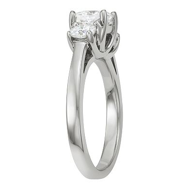 Charles & Colvard 14k White Gold 1 3/4 Carat T.W. Lab-Created Moissanite Cushion Three Stone Ring