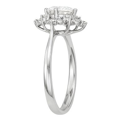 Charles & Colvard 14k White Gold 1 1/10 Carat T.W. Lab-Created Moissanite Floral Halo Ring