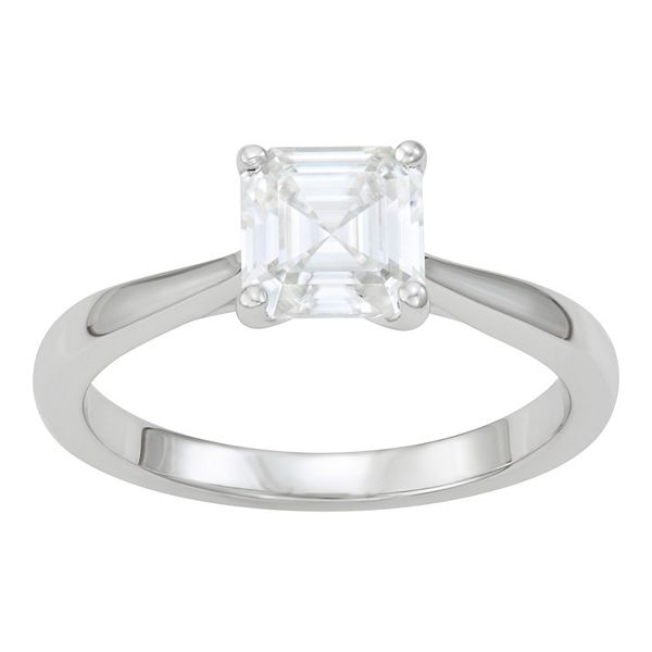 9.MM White Asscher Cut Diamond Engagement Wedding Ring 14K White gold Finish 