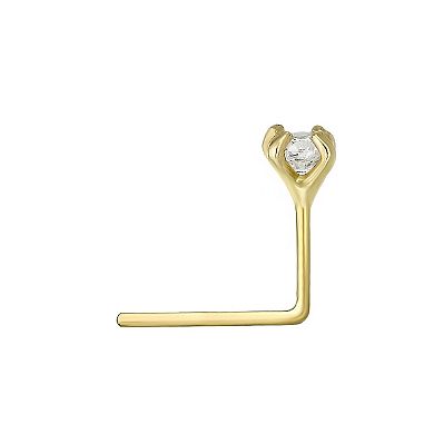 Lila Moon 14k White Gold 2 mm Cubic Zirconia L-Shape Nose Stud