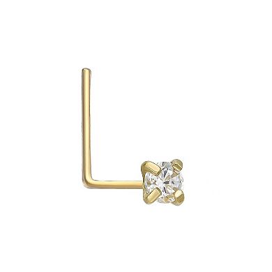 Lila Moon 14k White Gold 2 mm Cubic Zirconia L-Shape Nose Stud