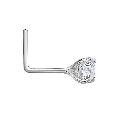 Lila Moon 14k White Gold 3 mm Cubic Zirconia L-Shape Nose Stud