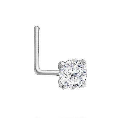 Lila Moon 14k White Gold 3 mm Cubic Zirconia L-Shape Nose Stud