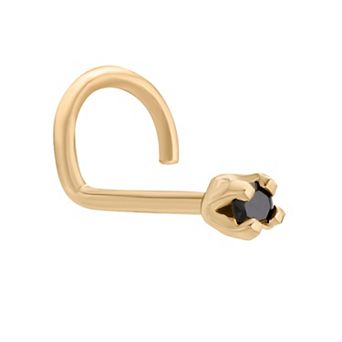 Lila Moon 14k Gold 1.3 mm Black Diamond Accent Curved Nose Stud