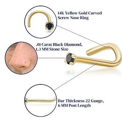 Lila Moon 14k Gold 1.3 mm Black Diamond Accent Curved Nose Stud