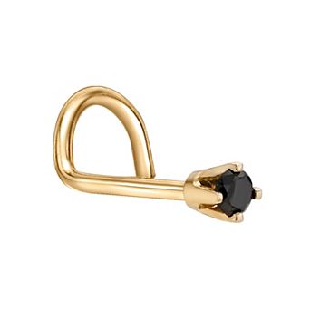 Lila Moon 14k Gold 1.7 mm Black Diamond Accent Curved Nose Stud