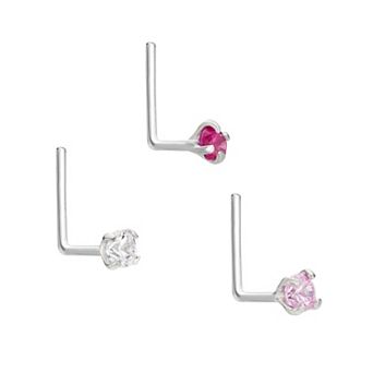 Lila Moon 14k Gold 2 mm Pink Cubic Zirconia L-Shape Nose Stud Set