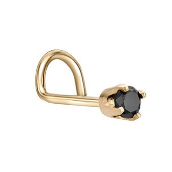 Lila Moon 14k Gold 2.4 mm Black Diamond Accent Curved Nose Stud