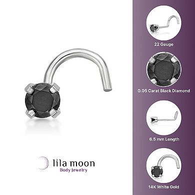 Lila Moon 14k Gold 2.4 mm Black Diamond Accent Curved Nose Stud