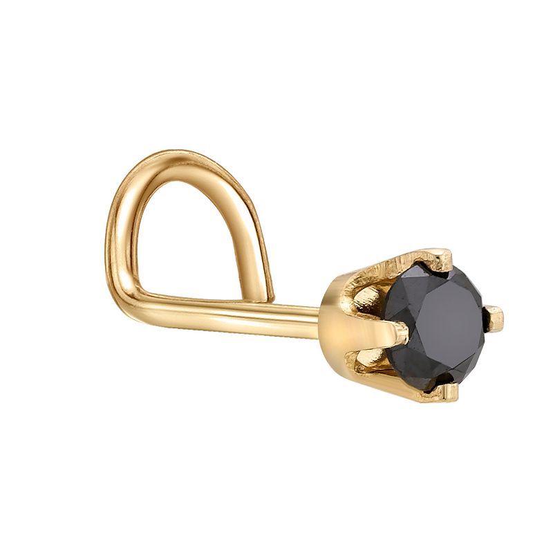Lila Moon 14k Gold 2.7 mm Black Diamond Accent Curved Nose Stud, Womens