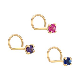 Lila Moon 14k Gold 2 mm Multicolor Cubic Zirconia Curved Nose Stud Set