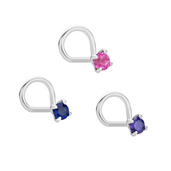 Lila Moon 14k Gold 2 mm Multicolor Cubic Zirconia Curved Nose Stud Set